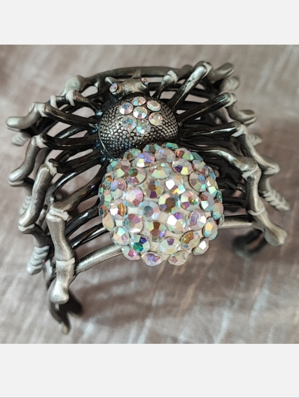 Crystal Aurora Borealis Swarovski Elements Pewter Spider Cuff Bracelet Halloween